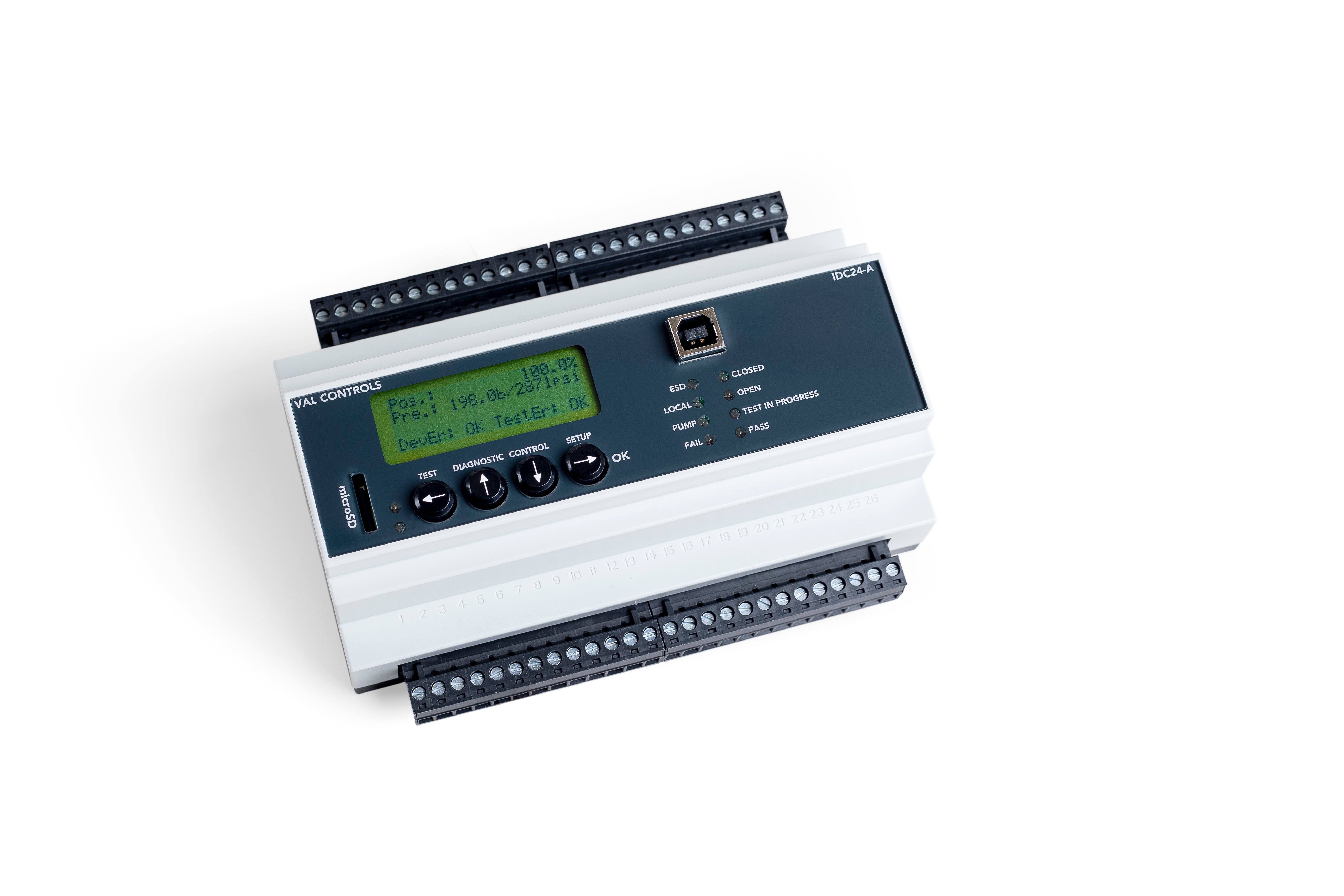 IDC24-A - DIN-rail mounted Intelligent Diagnostics controller. Used for partial stroke testing ESD valves.