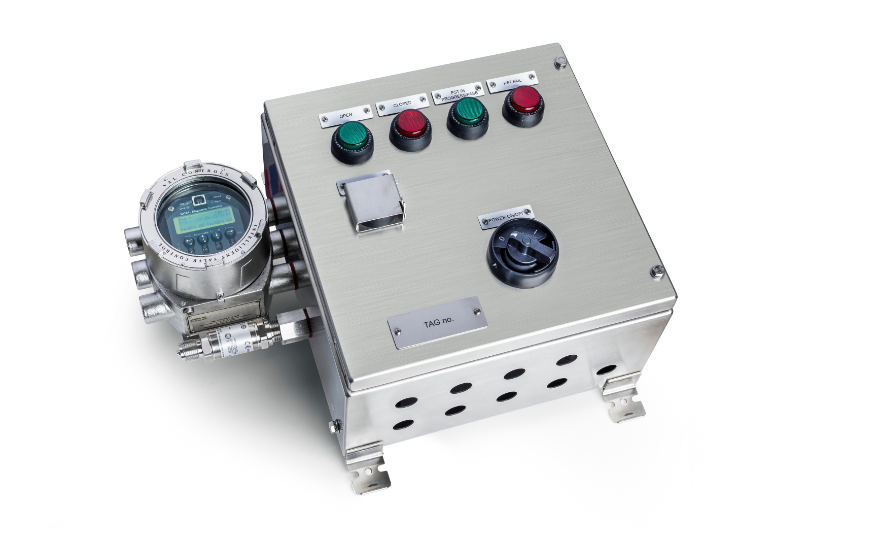 IDC24-AFL - Intelligent Diagnostics controller in SS316L housing material with a local control panel. Used for partial stroke testing ESD valves.