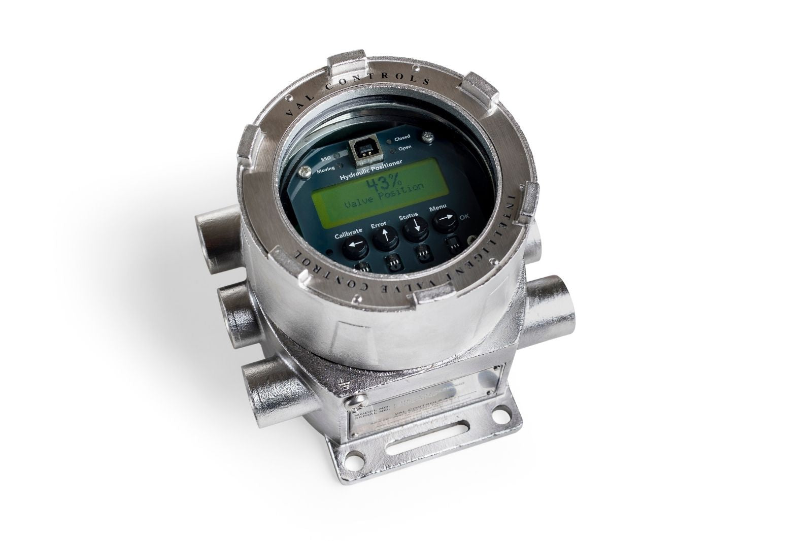 The IHP24-BF is an Intelligent Hydraulic Positioner housed in a compact SS316L enclosure, designed for use in Ex areas. The enclosure features gland holes and easily accessible mounting brackets, making installation and use straightforward.