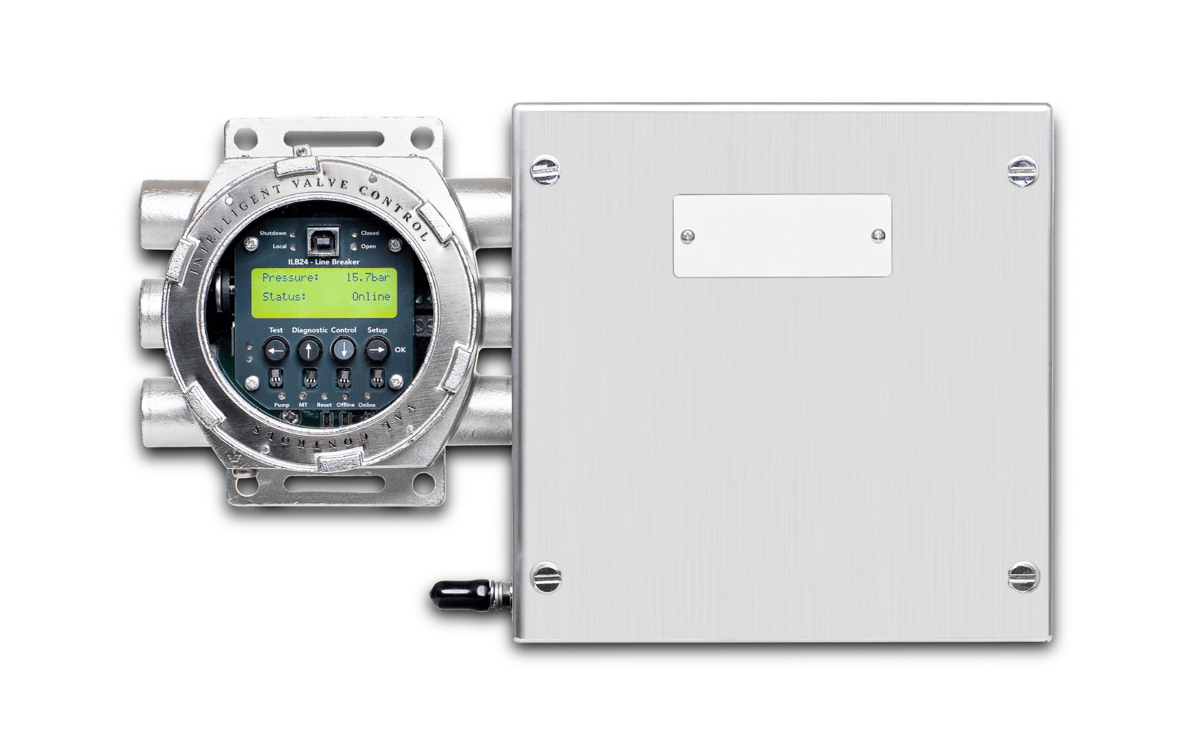 ILB24-AFE - Intelligent Line Breaker l in SS316L housing material. Used for pipeline monitoring and control in Ex areas.